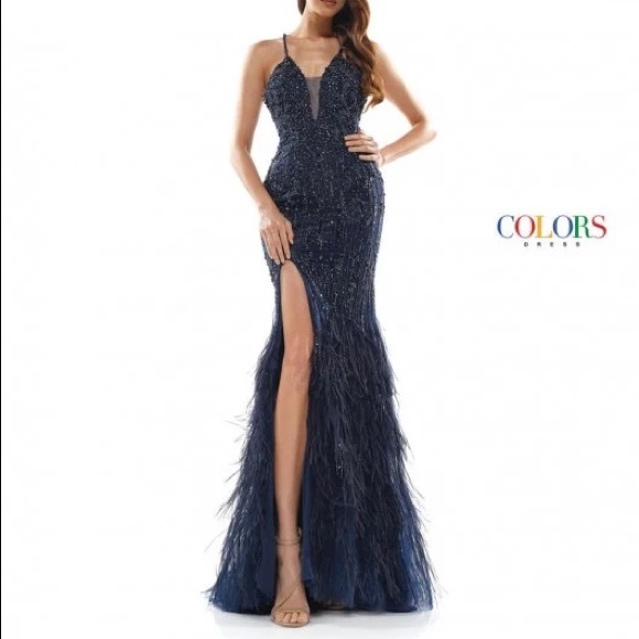 Dresses & Skirts - NWT!!! Colors Dress 2328 Beaded Gown with Feathers